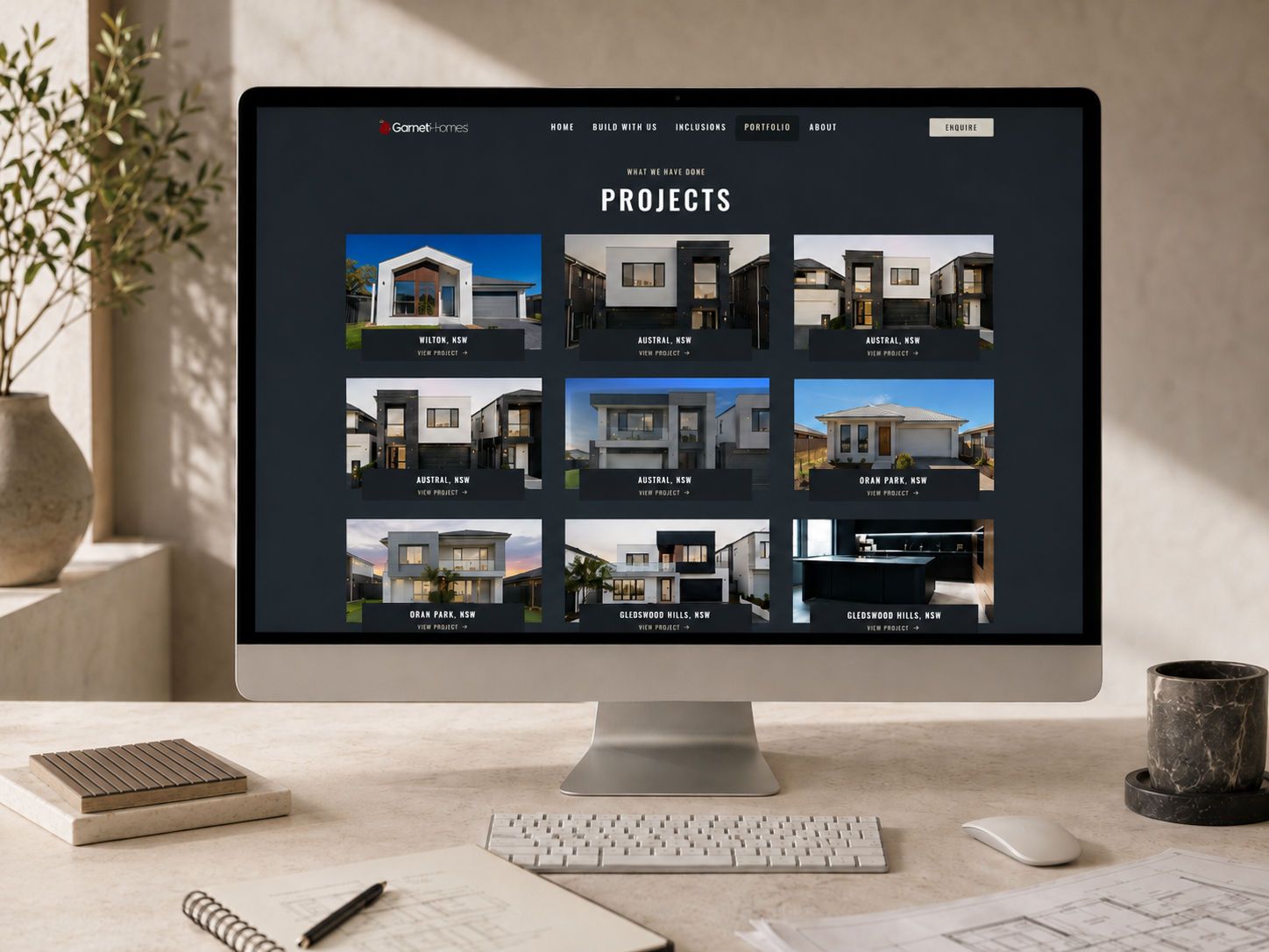 Garnet Homes website project page on desktop. Awaiting final asset.